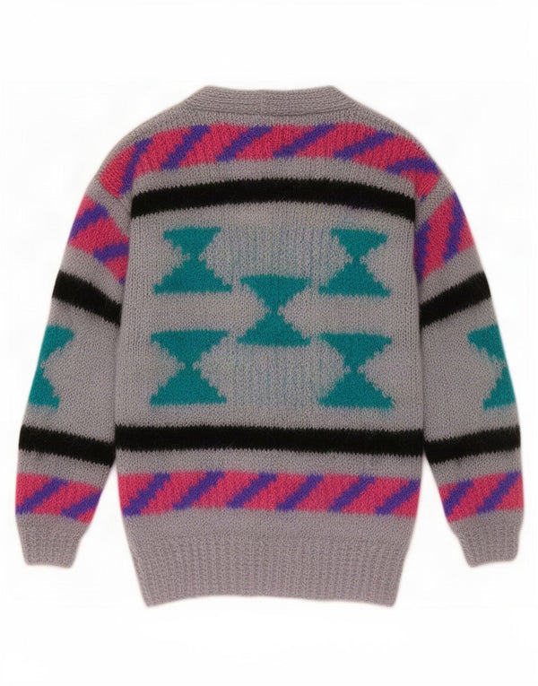 Pulover Cardigan Vintage pentru Damă UK 10 Mic Gri Geometric