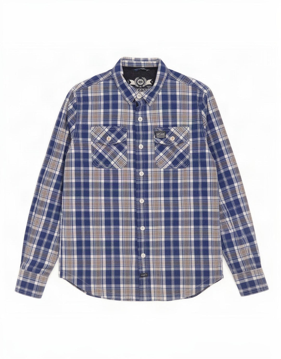 Cămașă pentru bărbați Superdry 2XL, bumbac cu carouri albastre