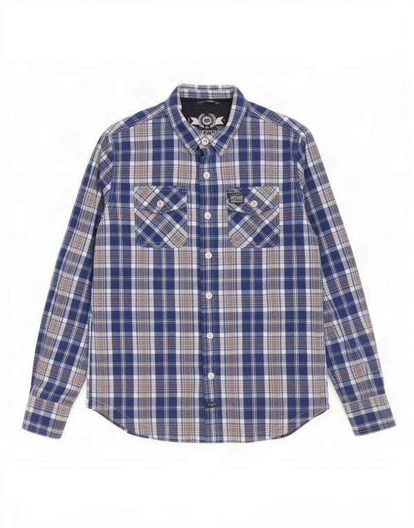 Cămașă pentru bărbați Superdry 2XL, bumbac cu carouri albastre