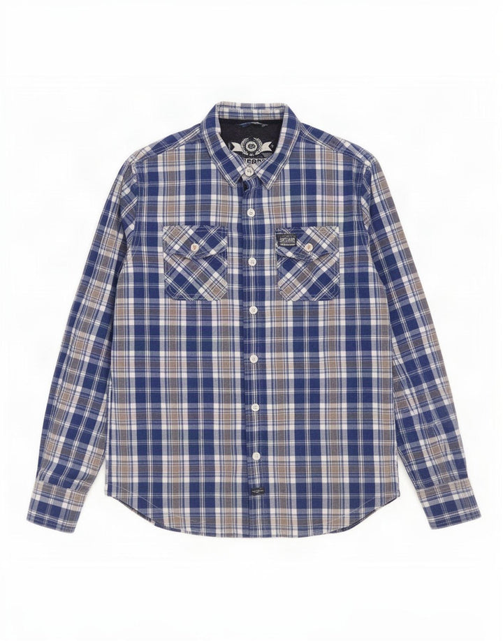 Cămașă pentru bărbați Superdry 2XL, bumbac cu carouri albastre