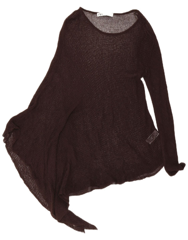 Zara Womens Asymmetric Poncho Tunic Top UK 16 Large Brown Lyocell