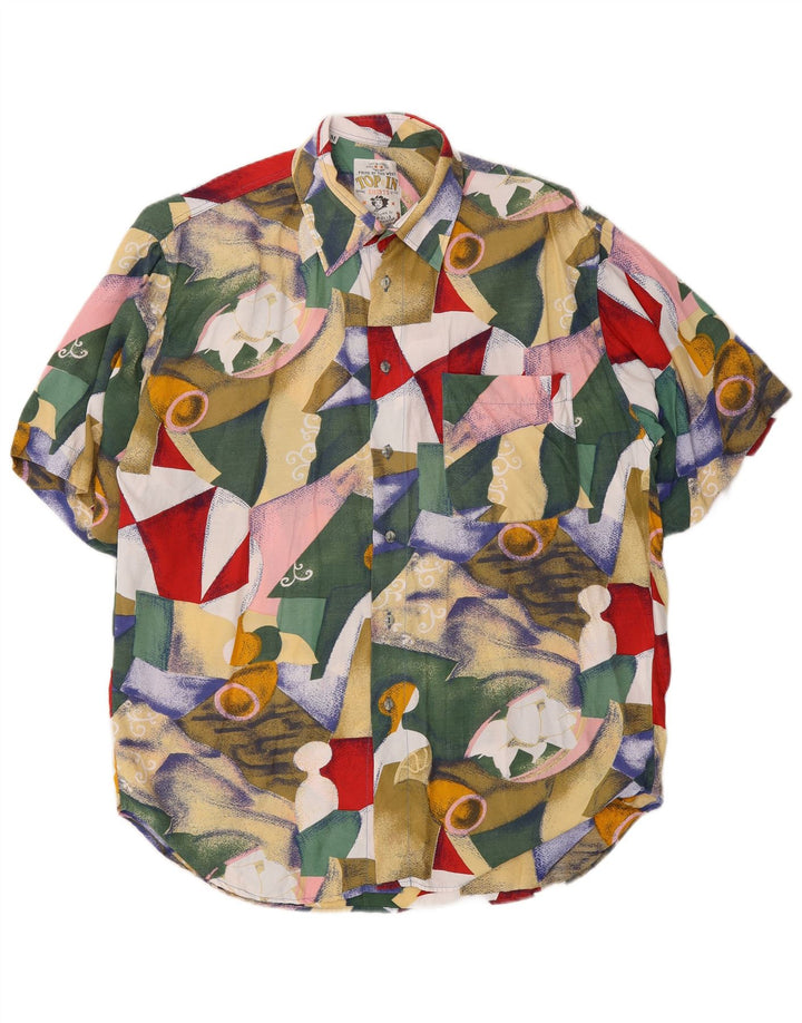Cămașă Vintage pentru bărbați cu mânecă scurtă, medie, multicoloră, geometrică