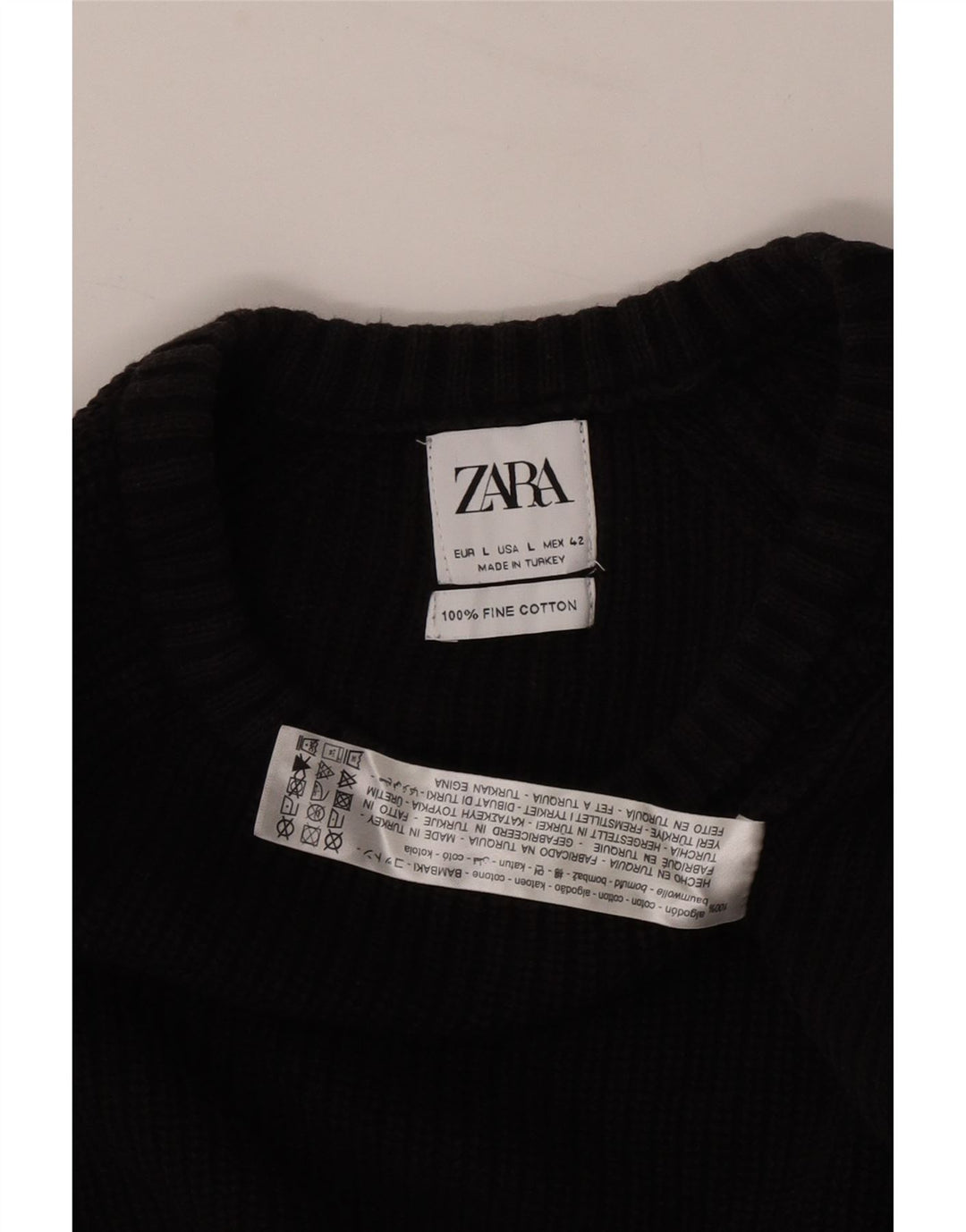 Pulover pentru bărbați Zara, cu gât turnut, mare, negru, bumbac