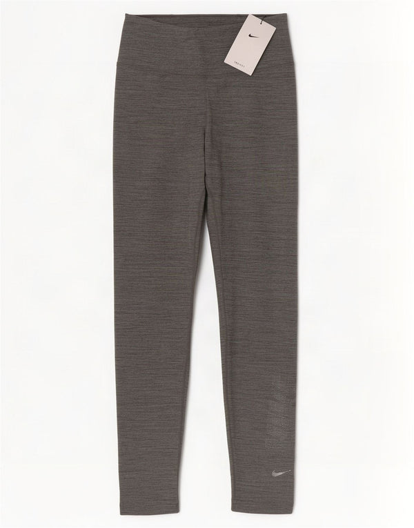Nike Womens Dri Fit Graphic Leggings UK 4 XS Grey Flecked Polyester