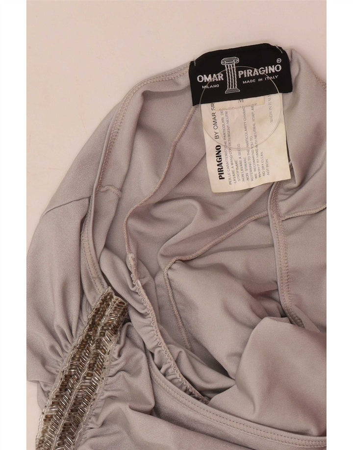 Rochie vintage pentru femei cu un umăr UK 12 Poliamidă argintie medie