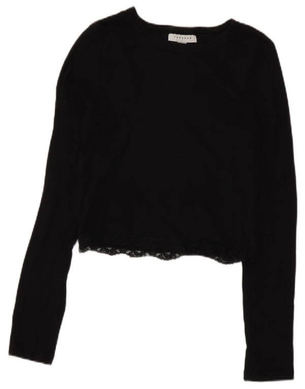 Topshop pentru femei Crop Top cu mânecă lungă UK 10 Small Black