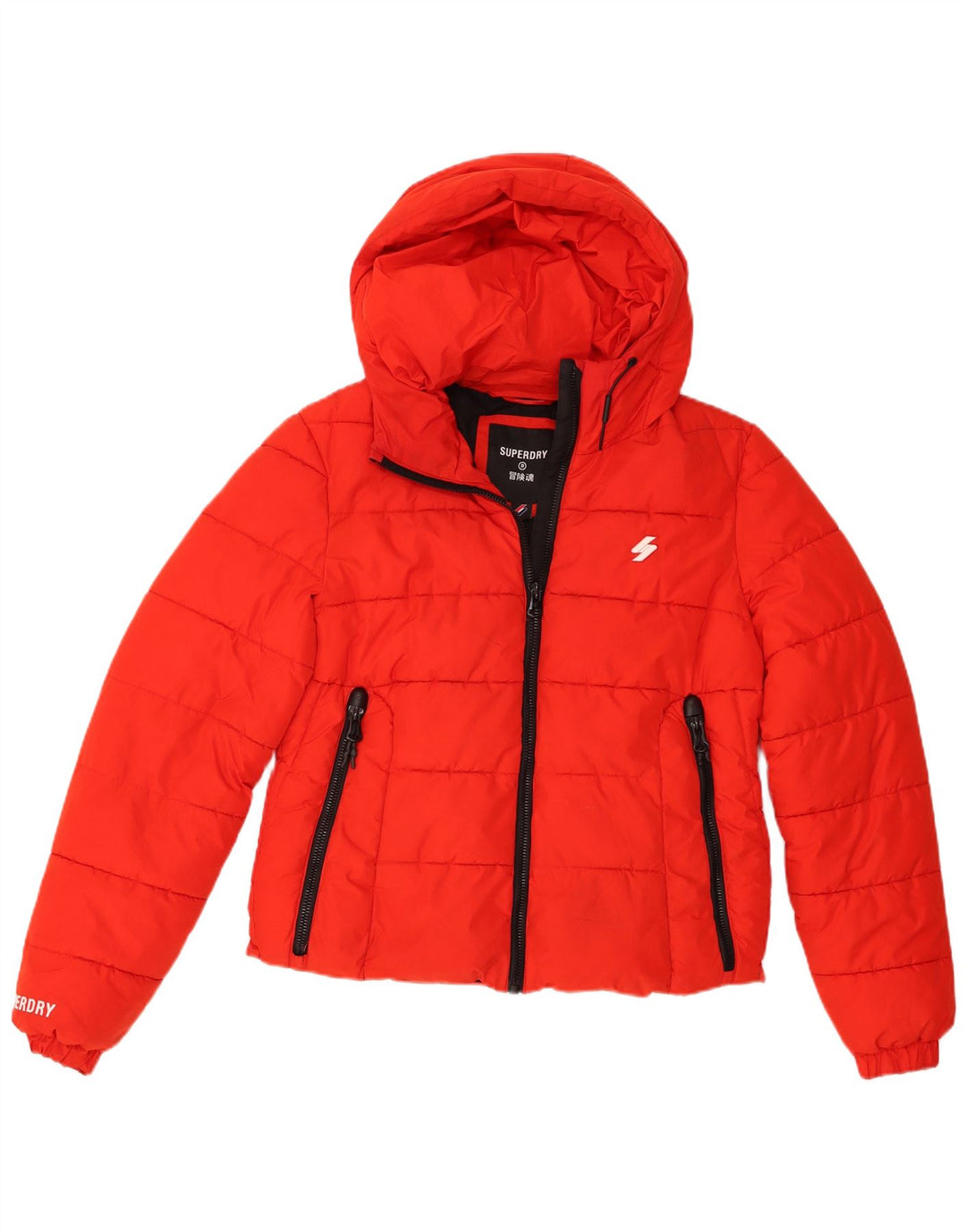 Jachetă căptușită cu glugă Superdry pentru femei UK 12 Poliester roșu mediu