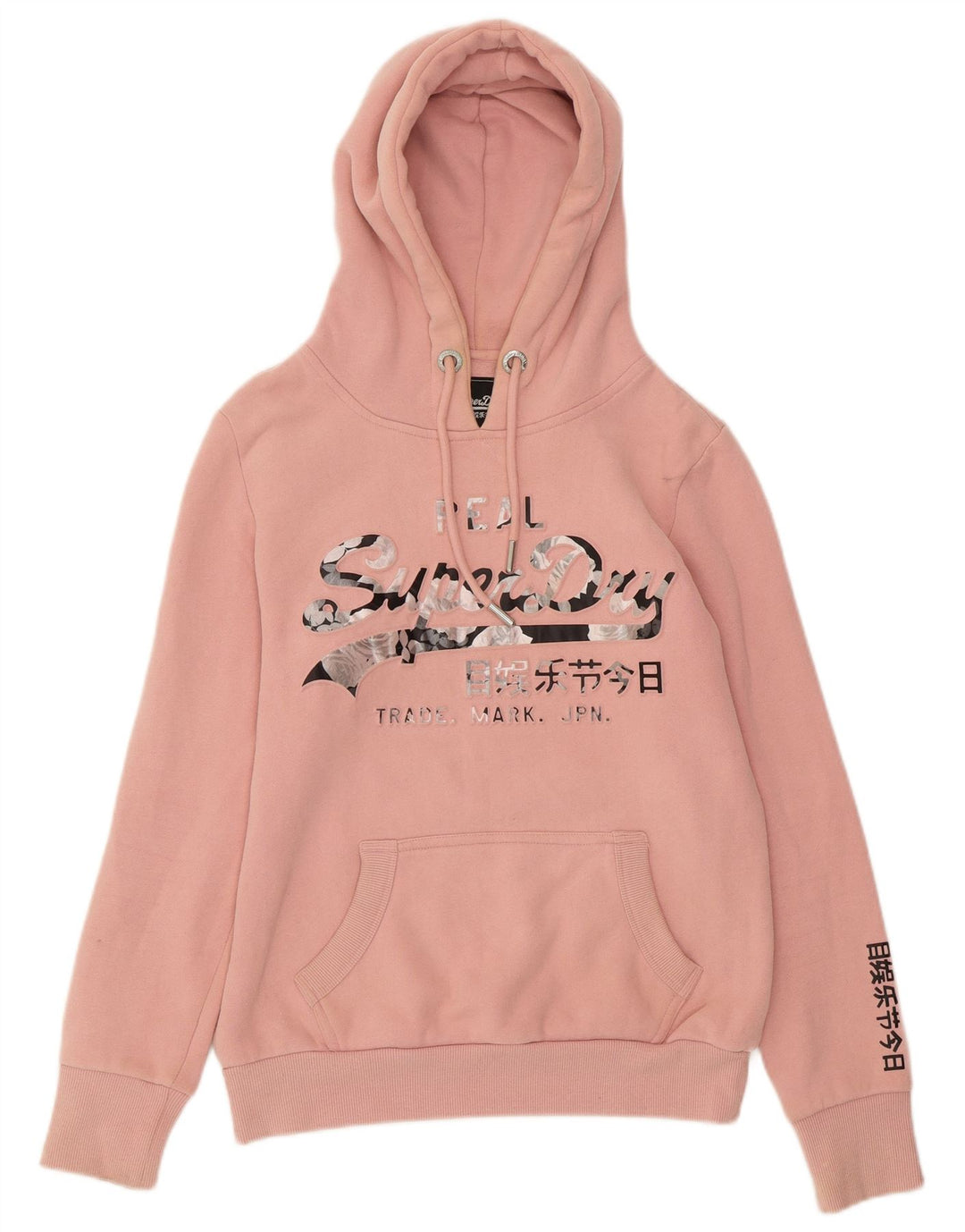 SUPERDRY Pulover cu glugă cu grafic pentru femei UK 8 mic bumbac roz