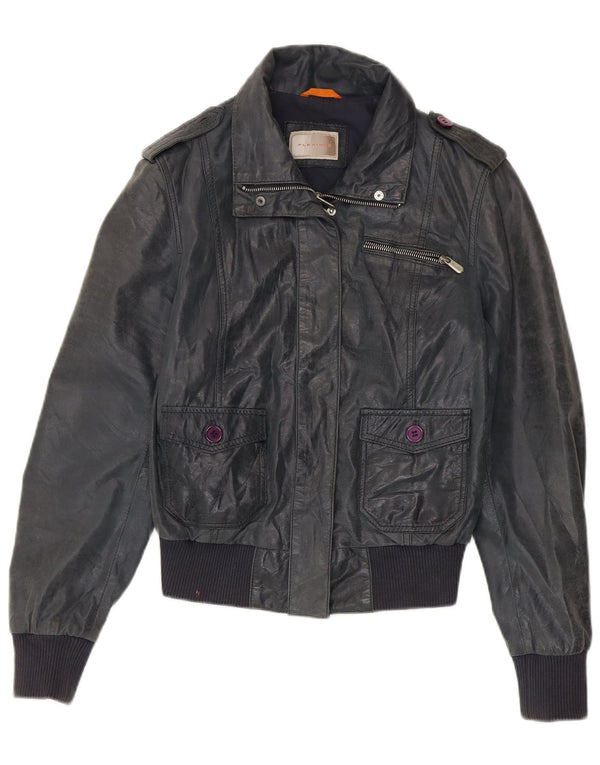 Jachetă Bomber din piele vintage pentru femei IT 46 Mare din piele bleumarin