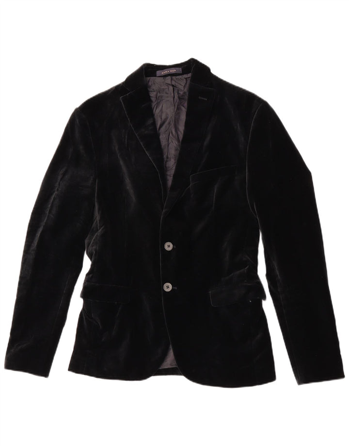 Blazer pentru bărbați din catifea cu 2 nasturi Zara EU 46 Bumbac negru mic