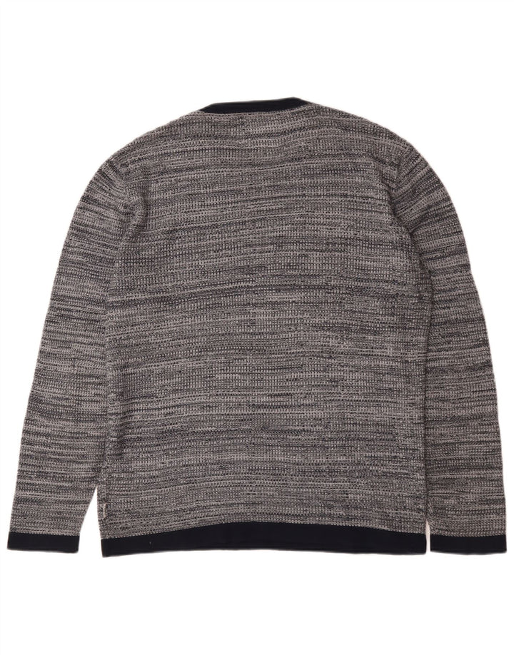 Pulover Jack & Jones pentru bărbați cu gât roșu, bumbac cu pete, gri mediu