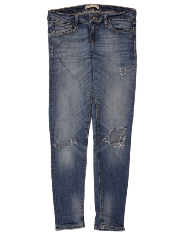 Blugi skinny distressed pentru femei Zara EU 38 Small W28 L29 Albastru