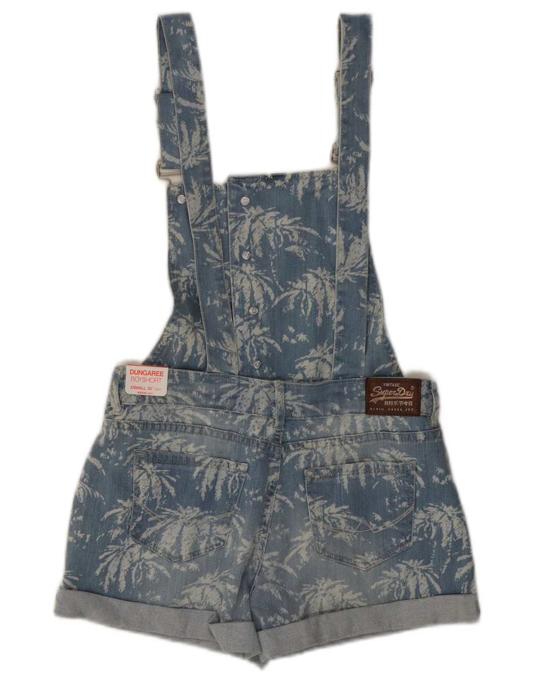 SUPERDRY Salopete pentru fete Pantaloni scurți din denim 11-12 ani XS Albastru Bumbac Floral