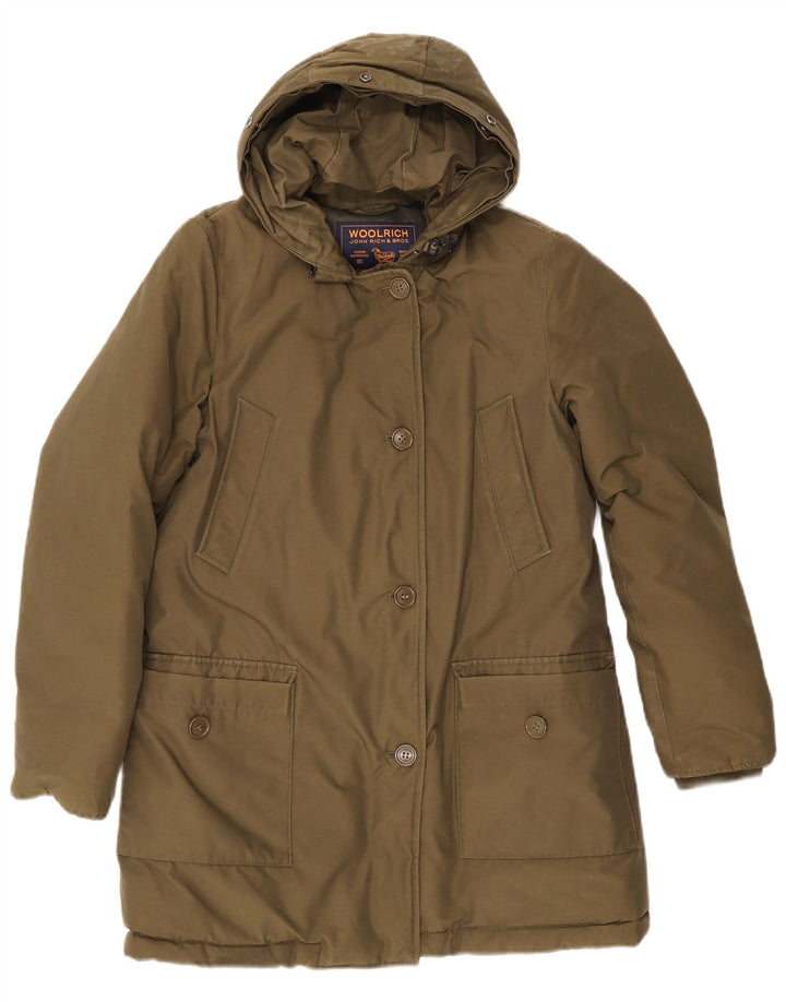 Palton căptușit cu glugă Woolrich pentru femei UK 14 Bumbac kaki mediu