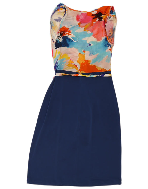 Rochie vintage pentru femei fără mâneci, UK 10, mic albastru marin, viscoză florală