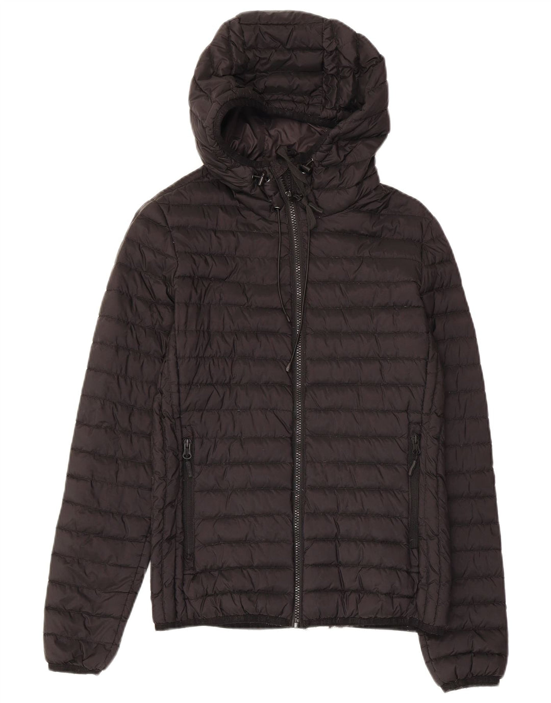 SUPERDRY Womens Hooded Padded Jacket UK 8 Small Black Nylon