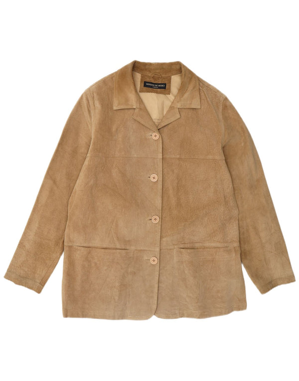 Vintage Womens Suede Jacket IT 42 Medium Beige Leather