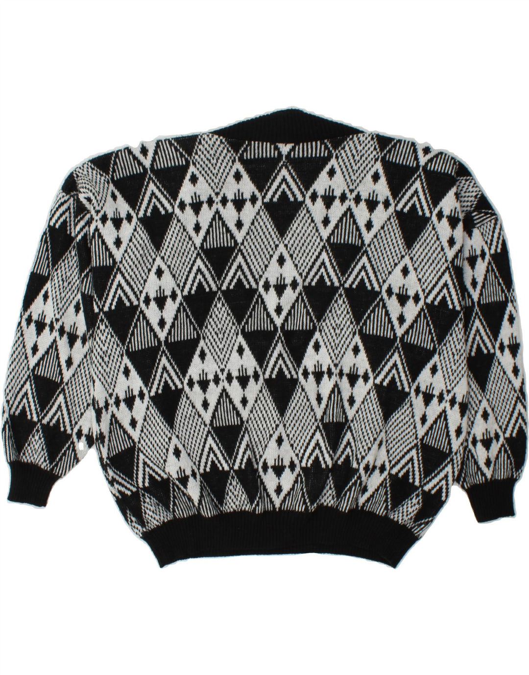 BAYER Womens V-Neck Jumper Sweater IT 46 Large Black Argyle/Diamond Vintage Bayer and Second-Hand Bayer from Messina Hembry 