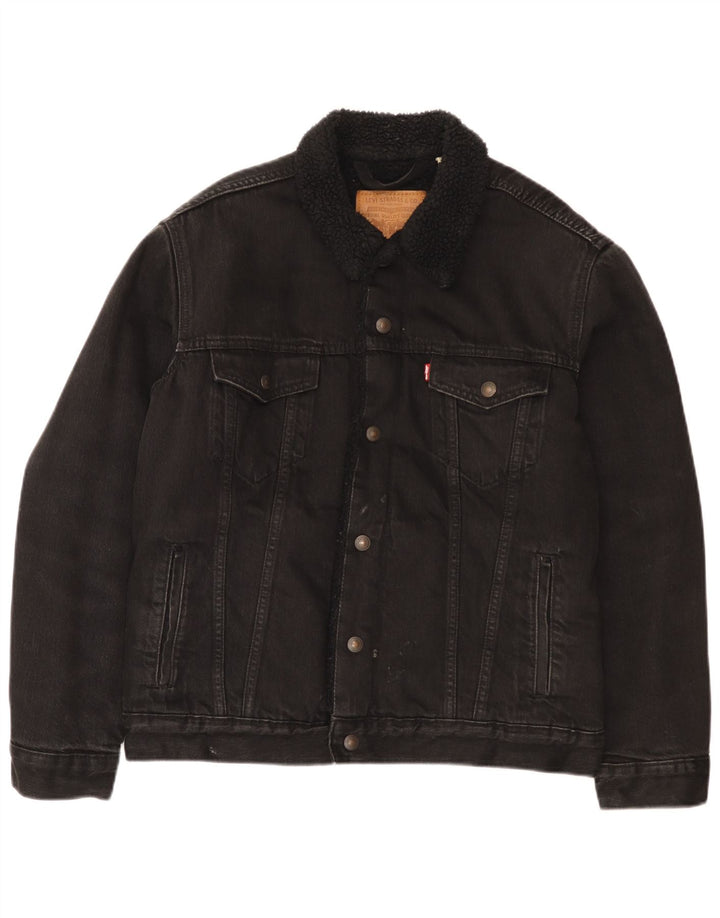 Jachetă de blugi Sherpa pentru bărbați Levi's UK 38, bumbac mediu negru