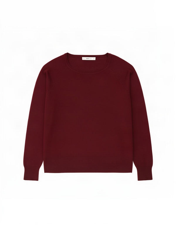 Pulover pentru femeie Zara cu gât de barcă, UK 14, viscoză medie burgundă