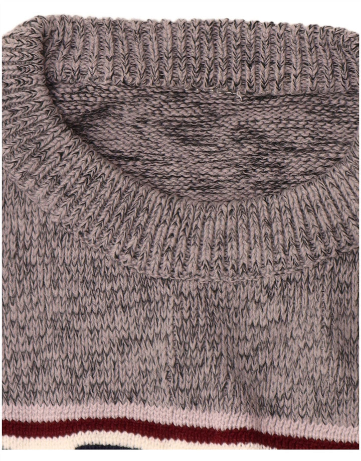 VINTAGE Pulover pentru bărbați cu gâtul turnat mare, gri geometric