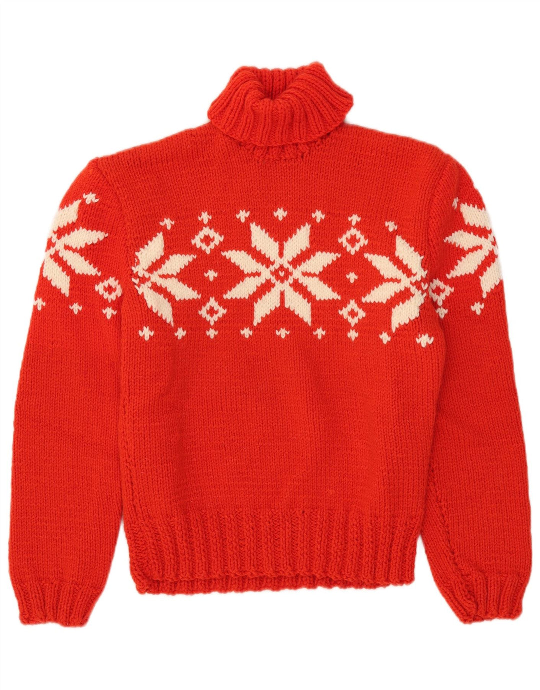 Pulover vintage pentru femei cu gât rulat, UK 12 Medium Red Fair Isle