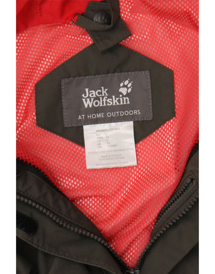 JACK WOLFSKIN Womens Hooded Rain Jacket UK 16 Large Grey Polyamide Vintage Jack Wolfskin and Second-Hand Jack Wolfskin from Messina Hembry 
