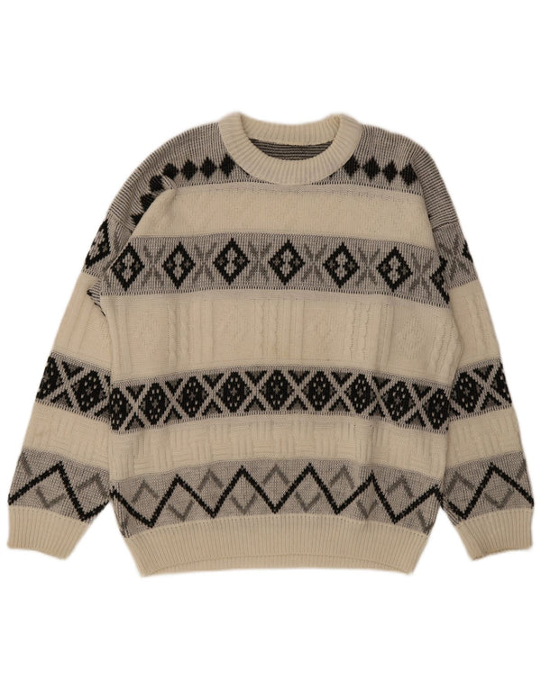 Pulover vintage pentru bărbați, cu gât de barcă, XL, alb catifelat, Argyle/Diamond