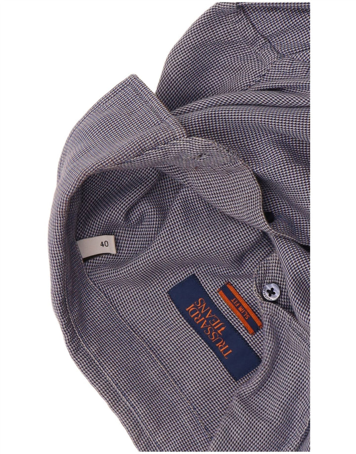 TRUSSARDI JEANS Mens Slim Fit Shirt Size 40 Medium Blue Cotton
