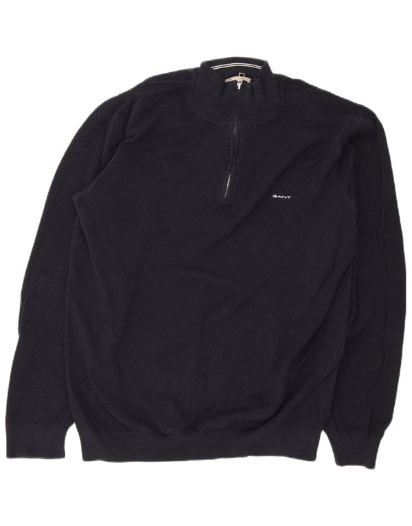 Pulover pentru bărbați Gant, cu fermoar și gât, bumbac bleumarin 2XL