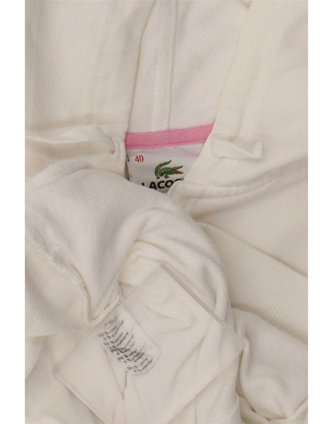 Pulover Lacoste pentru femei, cu fermoar, mărimea 40, bumbac alb mediu