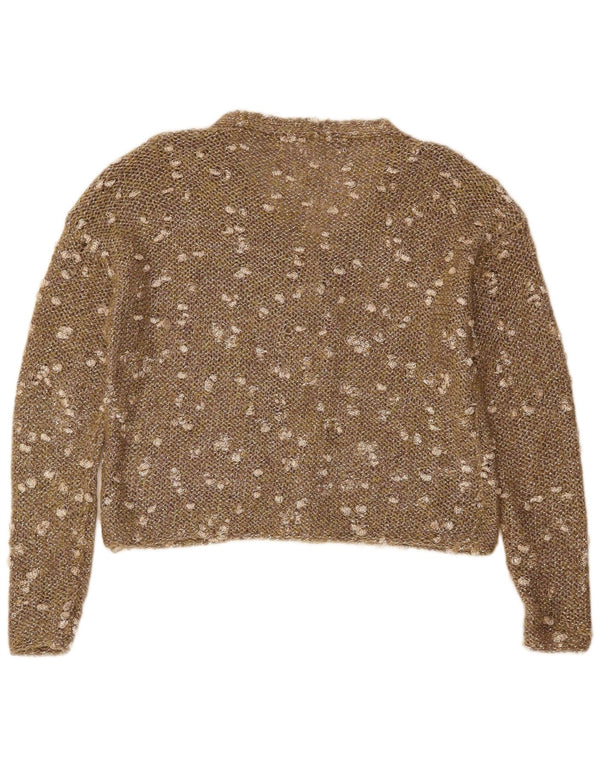 Pulover cardigan croșetat pentru femei VINTAGE UK 16 mare maro pete