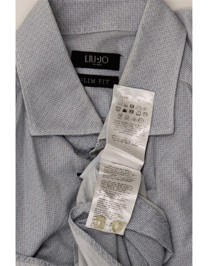 Cămașă pentru bărbați Liu Jo Slim Fit Mărimea 40 Bumbac geometric albastru mediu