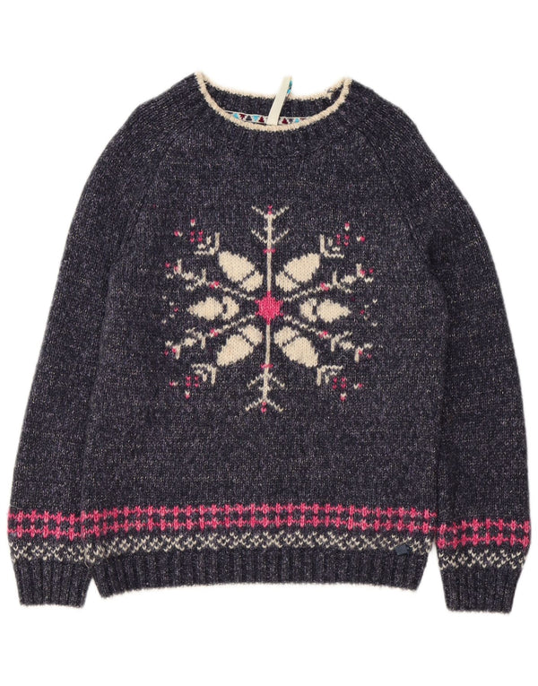 Pulover pentru femei Weird Fish cu gât de barcă UK 12 Medium Bleumarin Fair Isle