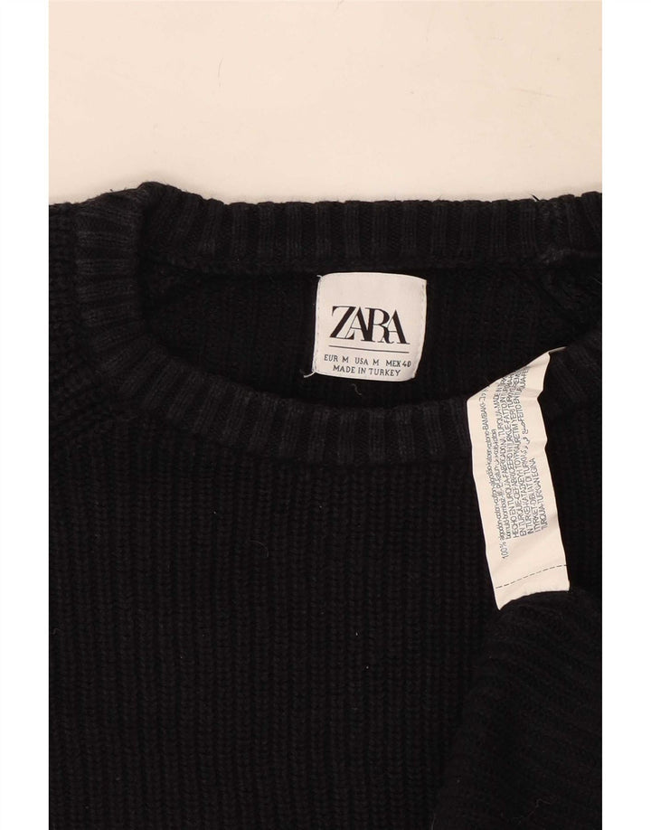 Zara Pulover pentru bărbați cu gât roșu, bumbac mediu negru