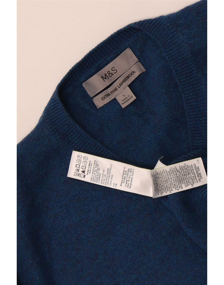 Pulover pentru bărbați Marks & Spencer, cu decolteu în V, lână mare cu pete albastre