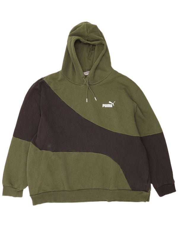 PUMA Mens Hoodie Jumper 4XL Green Colourblock Cotton