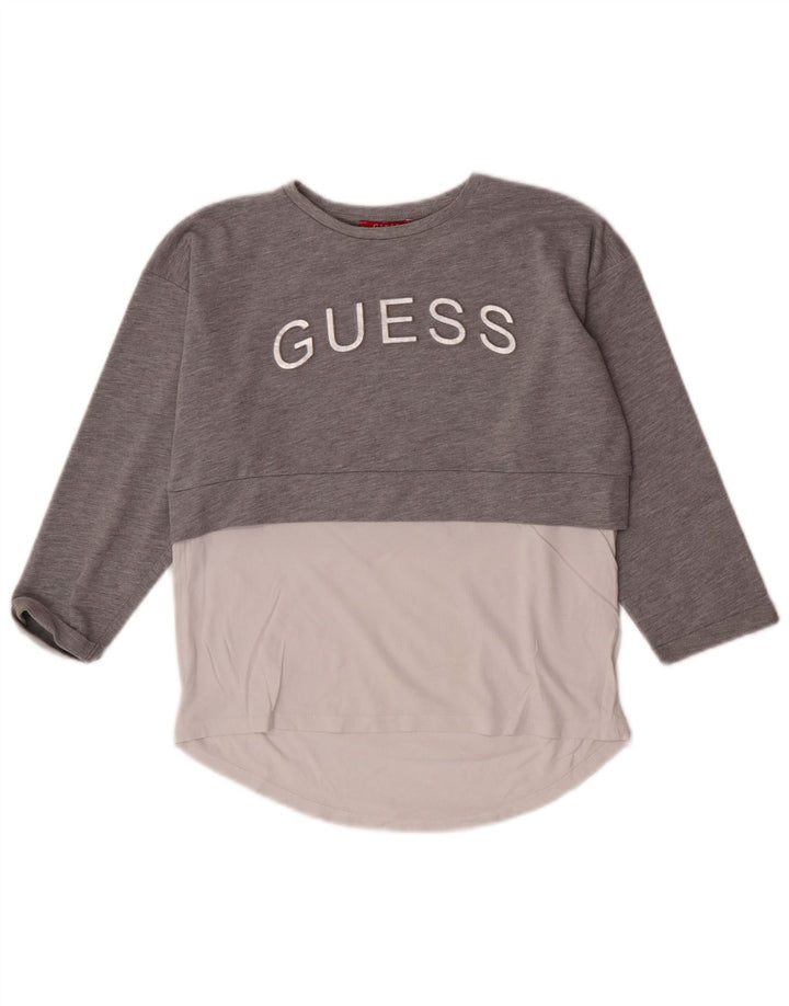 Top grafic pentru femei Guess cu mâneci 3/4 UK 10, gri mic