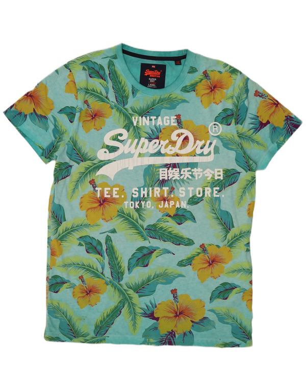 Tricou grafic pentru bărbați SUPERDRY Top XL Bumbac Floral Albastru