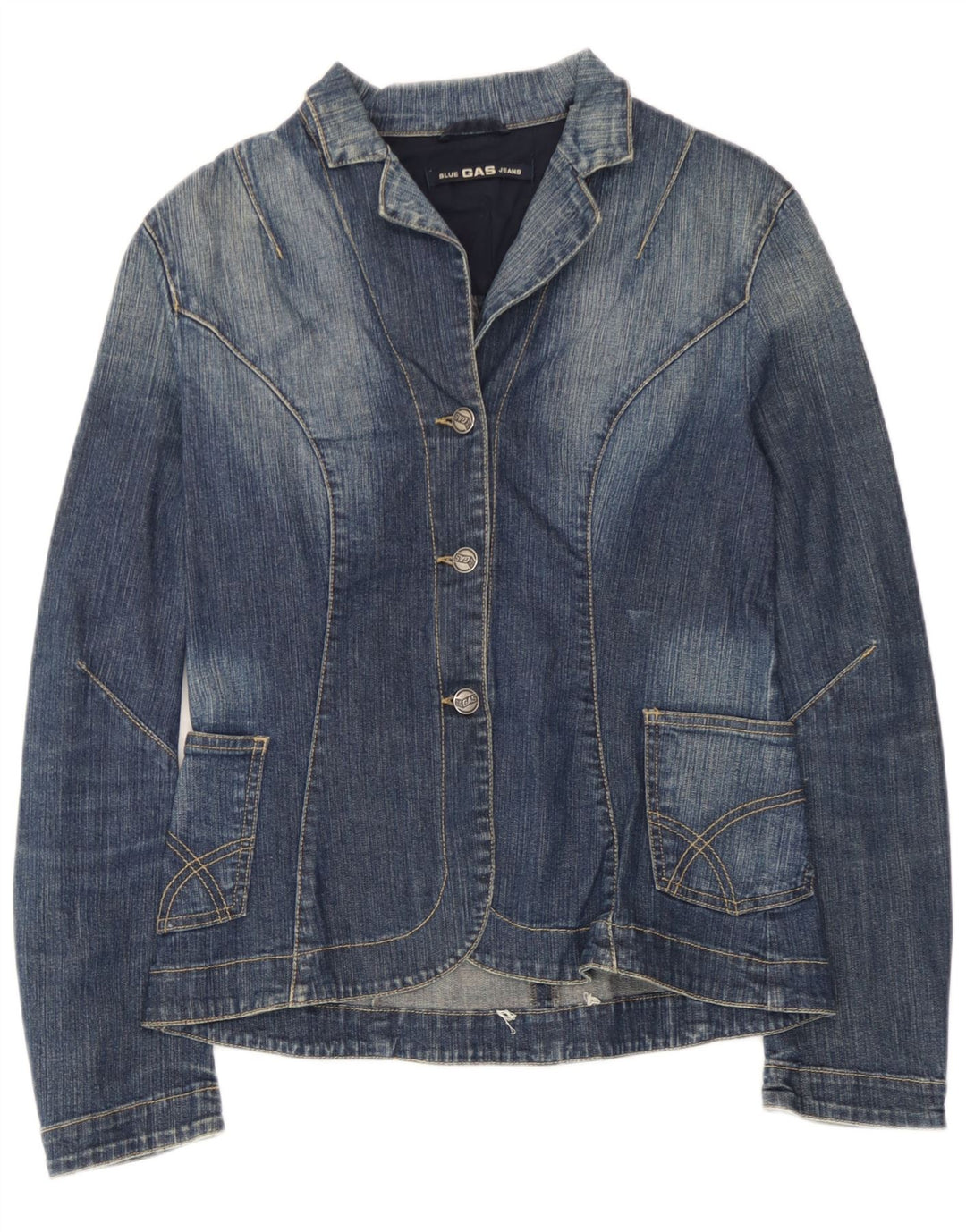 Jachetă pentru femei Gas Blazer din denim cu 3 nasturi UK 12 Bumbac albastru mediu