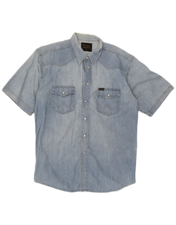 Cămașă din blugi cu mânecă scurtă pentru bărbați Wrangler, bumbac albastru 2XL