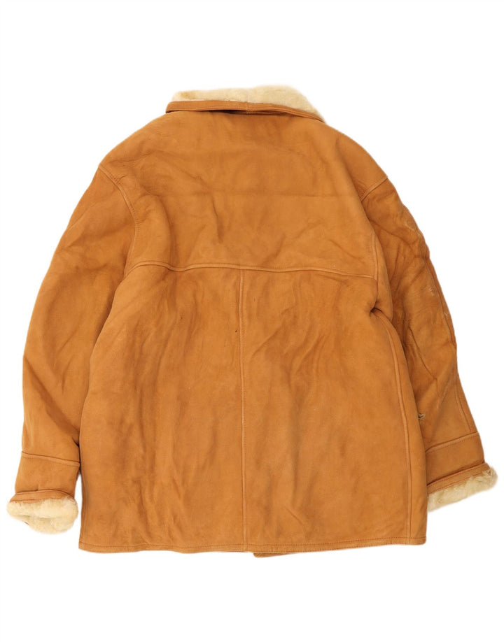 Jachetă vintage pentru femei din shearling IT 46 din piele maro mare