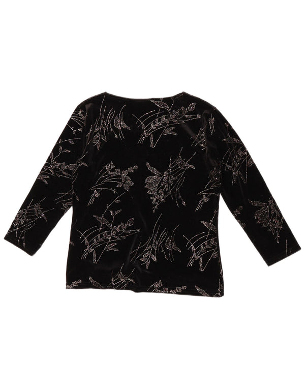 Bluză vintage pentru femei din catifea cu mâneci 3/4, UK 10, negru, floral