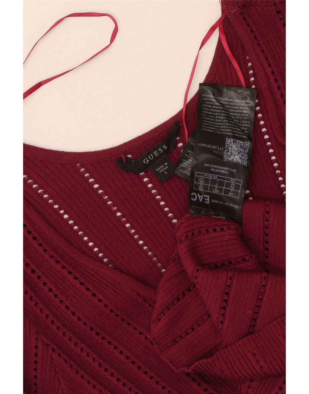 Pulover cu decolteu în V GUESS pentru femei UK 12, raion mediu Burgundy