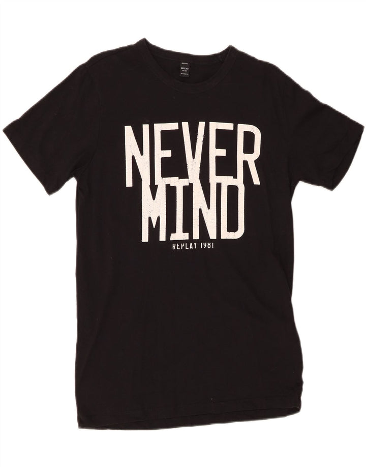 REPLAY Tricou grafic pentru bărbați Top Mediu Negru Bumbac