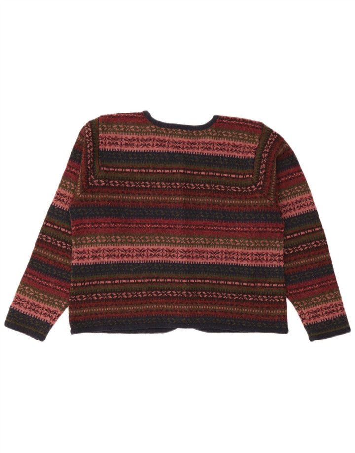 Pulover Cardigan Vintage pentru Damă UK 14 Medium Multicolor Fair Isle Lână