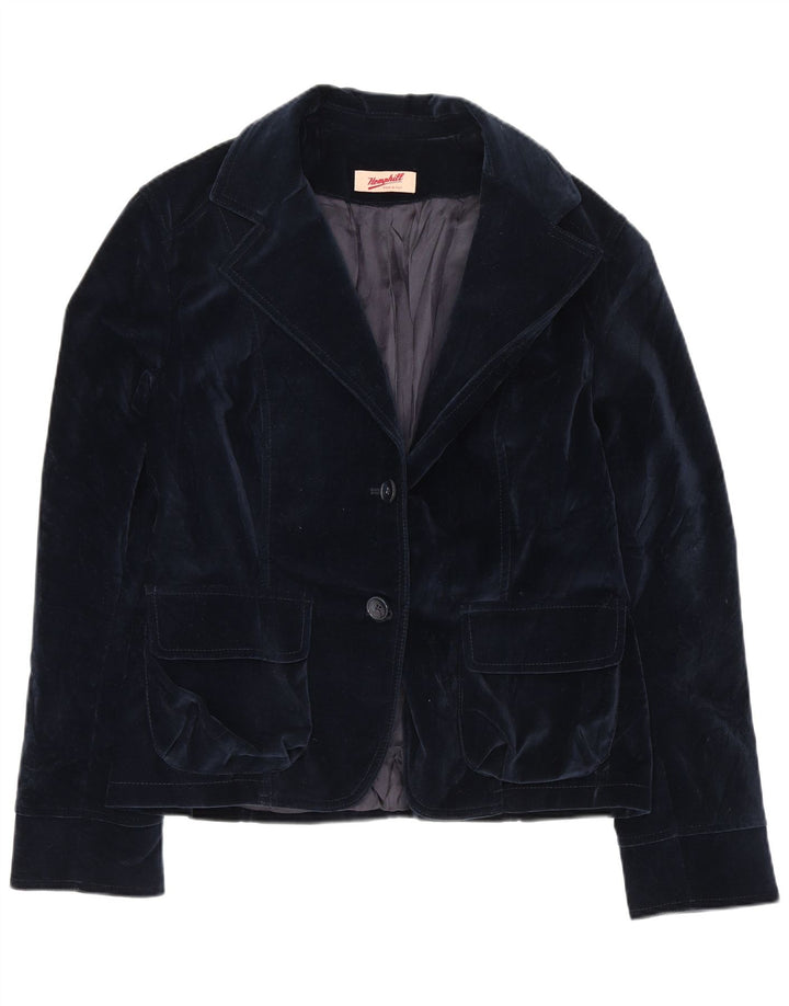 Jachetă Vintage pentru femei din catifea cu 2 nasturi IT 44 Bumbac bleumarin mediu