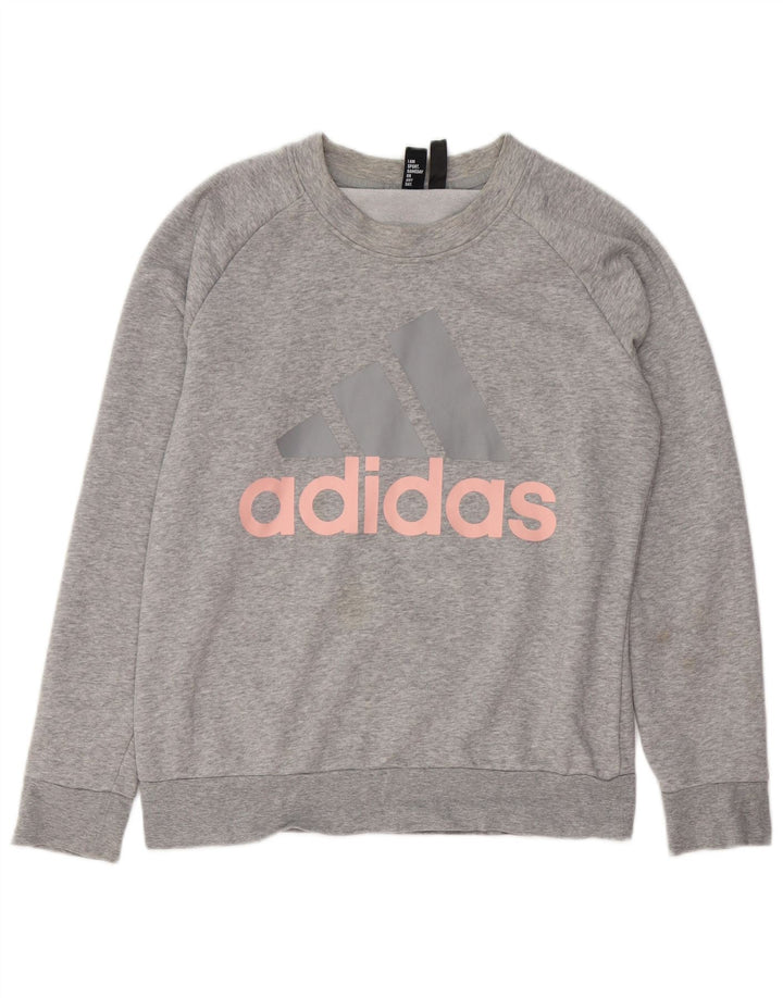 ADIDAS Pulover cu grafic pentru femei UK 14/16 Mare bumbac gri