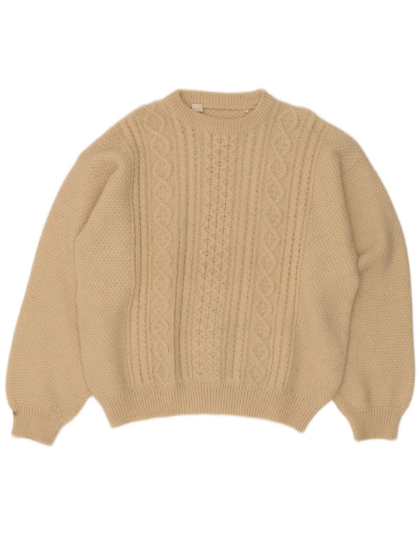 Pulover vintage pentru bărbați cu gât roșu IT 52 mare din lână de alpaca alb