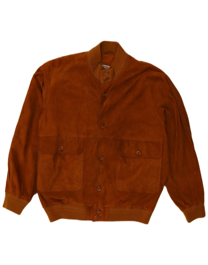 Bomber vintage pentru bărbați din piele intoarsa UK 40 mare, maro, din piele